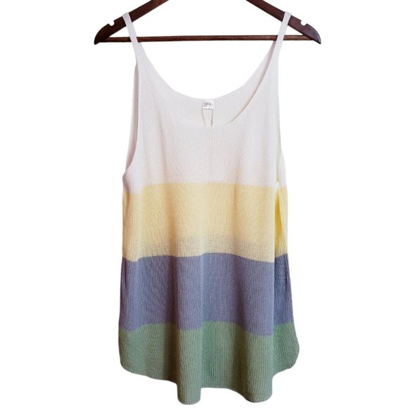 Fashion Destination Tops - Fashion Destination Womens Tank Top XXL  Pale Yellow Gray and Green Knit strips